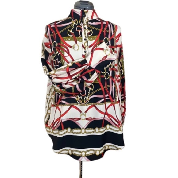 Zara Equestrian Chains and Harness Print Blouse Size Large - Picture 3 of 15